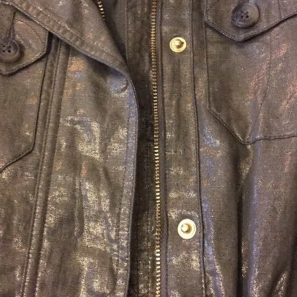 Metallic Foiled Linen Utility Cargo Vest Olive Green Gold Size 0 Small 4 - Picture 6 of 10